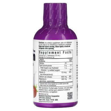 Кальцій магній і вітамін D3 Bluebonnet Nutrition (Calcium Magnesium Citrate Plus Vitamin D3) 472 мл зі смаком полуниці
