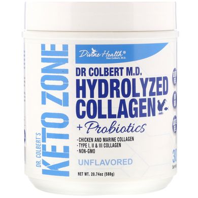 Кето-зона д-ра Кольберт, гідролізований колаген, без смаку, Divine Health, 570 г
