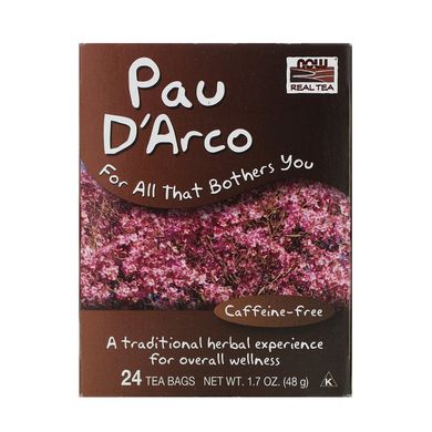 Чай з кори мурашиного дерева без кофеїну Now Foods (Real Tea Pau D'Arco) 24 пакетики 48 г