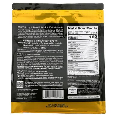 100% ізолят сироваткового протеїну без ароматизаторів California Gold Nutrition (100% Whey Protein Isolate Unflavored) 2,27 кг