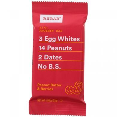 Протеїновий батончик, Арахісова олія і ягоди, RXBAR, 12 батончиків, 1,83 унції (52 г) кожен