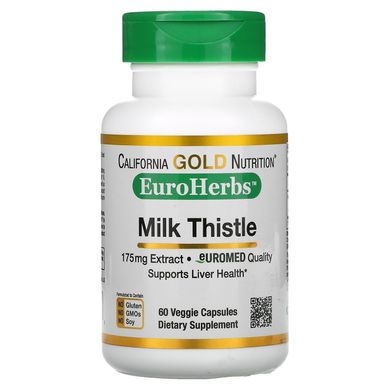 Екстракт розторопші 80% силімарину California Gold Nutrition (Milk Thistle Extract EuroHerbs European Quality) 60 вегетаріанських капсул