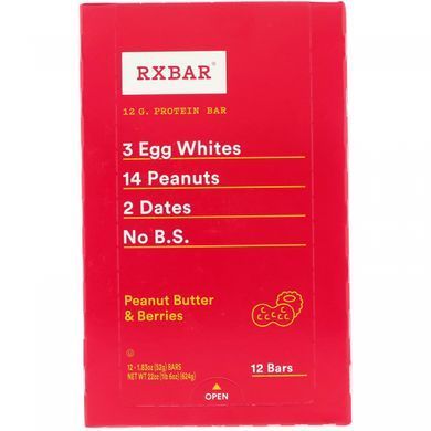 Протеїновий батончик, Арахісова олія і ягоди, RXBAR, 12 батончиків, 1,83 унції (52 г) кожен