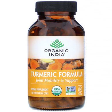 Куркума, підтримка рухливості і здоров'я суглобів, Turmeric Formula, Organic India, 180 рослинних капсул