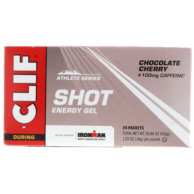Енергетичний гель Shot Turbo, шоколадна вишня + кофеїн, Clif Bar, 24 пакетика, по 1,2 унції (34 г) кожен