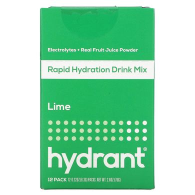 Hydrant, Суміш для швидкого зволоження напою, лайм, 12 упаковок, 0,22 унції (6,3 г) кожна
