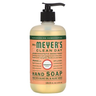Мило для рук, Hand Soap, Запах герані, Mrs Meyers Clean Day, 12,5 рідких унцій (370 мл)