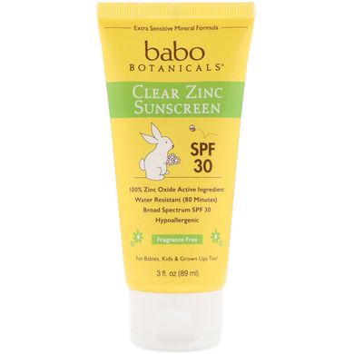 Сонцезахисний крем з цинком без запаху Babo Botanicals (SPF 30 Sunscreen) 89 мл