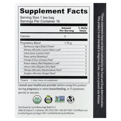 Earth Mama, Organics, чай Throat Soothie&trade;, без кофеїну, 16 чайних пакетиків, 28 г (0,98 унції)