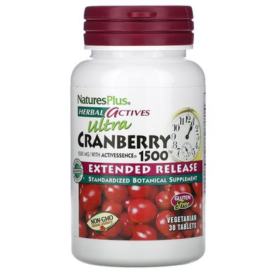 Журавлина тривалого вивільнення Nature's Plus (Ultra Cranberry Herbal Actives) 1500 мг 30 таблеток