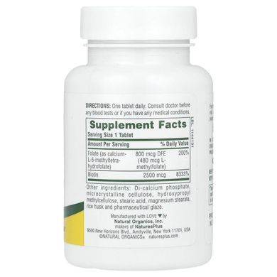 Биотин и фолат, Biotin & Folate, Nature's Plus, 30 таблеток купить в Киеве и Украине