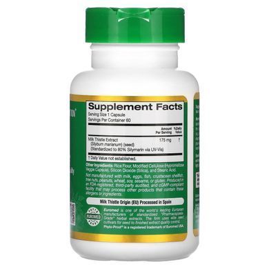 Екстракт розторопші 80% силімарину California Gold Nutrition (Milk Thistle Extract EuroHerbs European Quality) 60 вегетаріанських капсул