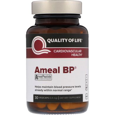 Ameal BP, здоровья сердечно-сосудистой системы, Quality of Life Labs, 3,4 мг, 30 капсул в растительной оболочке купить в Киеве и Украине