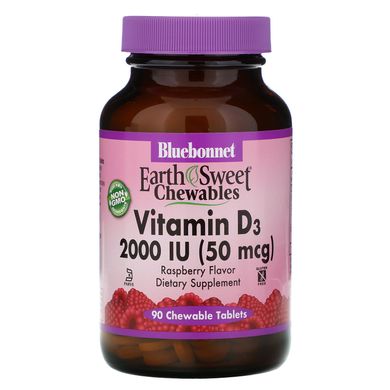 Вітамін Д3 зі смаком малини Bluebonnet Nutrition (Vitamin D3) 2000 МО 90 жувальних таблеток