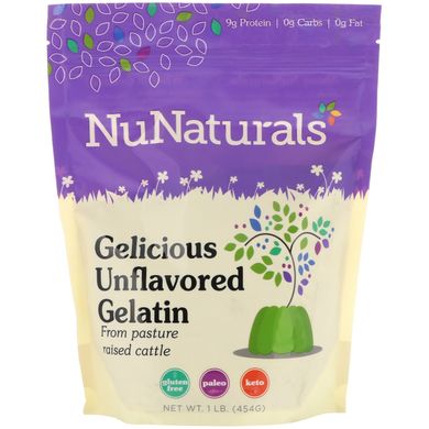 Желатинки без ароматизованого желатину, Gelicious Unflavored Gelatin, NuNaturals, 454 г