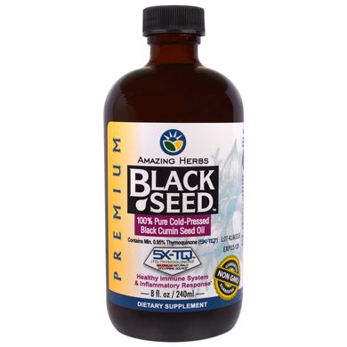 Чорний кмин, 100% чиста олія насіння чорного кмину холодного вичавлення, Amazing Herbs, 8 рідких унцій (236 мл)