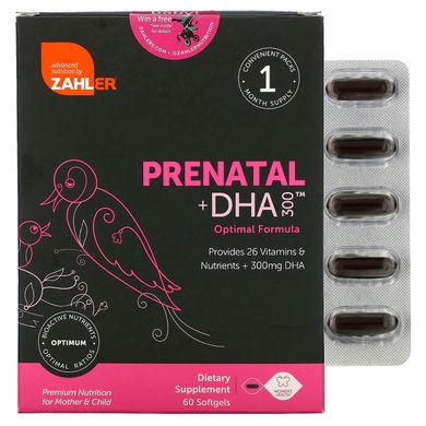 Пренатальні мультивітаміни + ДГА Zahler (Prenatal + DHA) 60 капсул
