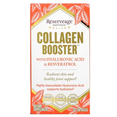 Collagen Booster, з гіалуроновою кислотою і містить ресвератрол, ReserveAge Nutrition, 60 капсул