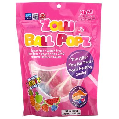 Чупачупси зі смаками фруктів Zollipops (Zolli Ball Popz Fruit Assorted) 10-12 льодяників 147 г