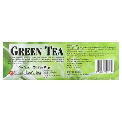 Легенды Китая, зеленый чай, Uncle Lee's Tea, 100 пакетиков, 5,64 унции купить в Киеве и Украине