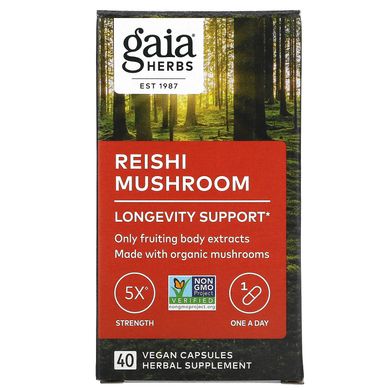 Gaia Herbs, гриб рейші, 40 веганських капсул