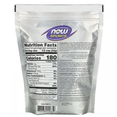 Keto Protein with MCT Powder creamy chocolate Now Foods 454 g
