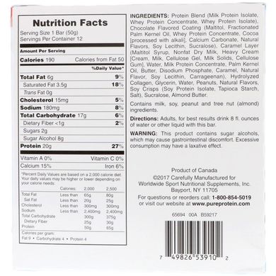 Протеїнові батончики, шоколадно-арахісова карамель, Pure Protein, 12 батончиків, 1,76 унції (50 г)