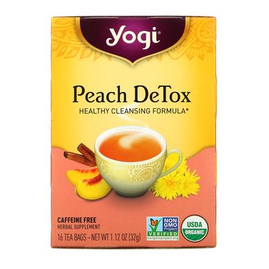 Peach Detox, без кофеїну, Yogi Tea, 16 пакетиків, 1,12 унції (32 г)