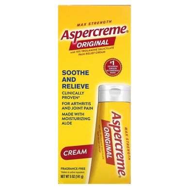 Aspercreme, Оригинальный обезболивающий крем с 10% троламинсалицилатом, максимальная сила, без отдушек, 5 унций (141 г) купить в Киеве и Украине