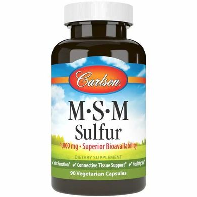 МСМ метилсульфонілметан та сірка Carlson Labs (MSM-Sulfur) 1000 мг 90 вегетаріанських капсул