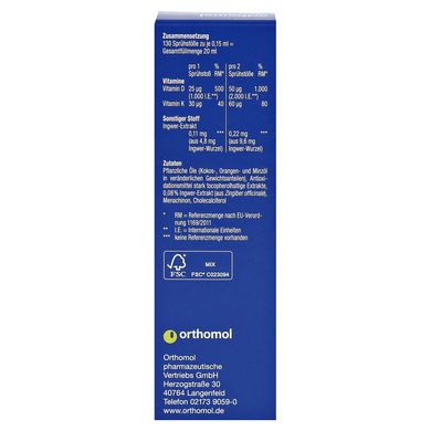 Orthomol Vitamin D3+K2 Spray, Ортомол Спрей с витамином Д3 и K2, 20 мл купить в Киеве и Украине