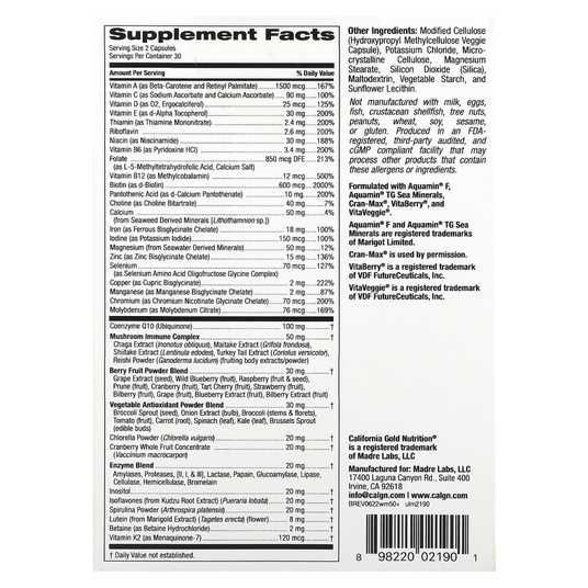 california gold nutrition s-acetyl l-glutathione 100 mg Nutrition, Ultamins Women's 50+ Multivitamin with CoQ10, Mushrooms, Enzymes, Veggies & Berries, 60 Veggie Capsules charcoal