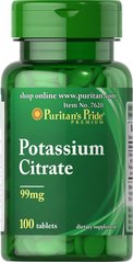 Цитрат калію, Potassium Citrate, Puritan's Pride, 99 мг, 100 таблеток