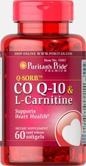 Q-SORB™ Co Q-10 30 мг plus L-Carnitine 250 мг, Puritan's Pride, 30 мг/250 мг, 60 капсул купить в Киеве и Украине