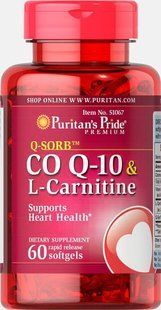 Q-SORB&trade; Co Q-10 30 мг plus L-Carnitine 250 мг, Puritan's Pride, 30 мг/250 мг, 60 капсул купить в Киеве и Украине