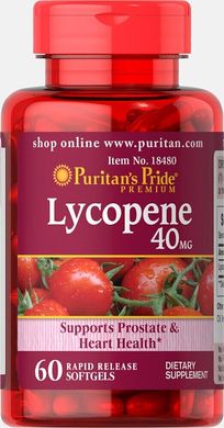 Лікопен, Lycopene, Puritan's Pride, 40 мг, 60 капсул