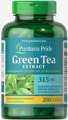 Стандартизований екстракт зеленого чаю, Green Tea Standardized Extract, Puritan's Pride, 315 мг, 200 капсул