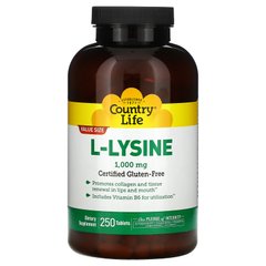 Лизин Country Life (L-Lysine) 1000 мг 250 таблеток купить в Киеве и Украине