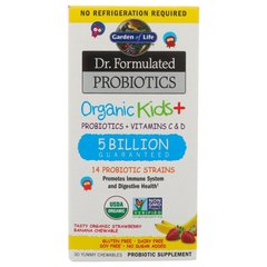 Garden of Life, Пробіотична добавка Dr Formulated Probiotics, Organic Kids +, пробіотики і вітаміни C і D, 5 млрд, смачна органічна журавлина і банан, 30 смачних жувальних драже