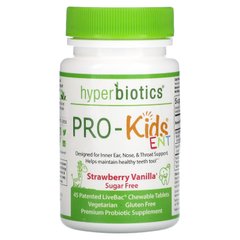 PRO-Kids ENT з полунично-ванільним смаком, без цукру, Hyperbiotics, 45 запатентованих жувальних таблеток LiveBac