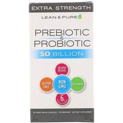 Пребіотик і пробіотик, повна сила, Prebiotic,Probiotic Complete, Extra Strength, Lean,Pure, 50 мільярдів, 30 вегетаріанських капсул