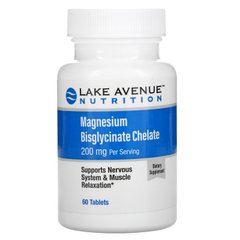 Бігліцинатний хелат магнію, Lake Avenue Nutrition, 200 мг, 60 таблеток