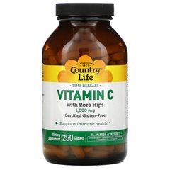 Вітамін С + шипшина з уповільненим вивільненням Country Life (Vitamin C) 1000 мг 250 таблеток