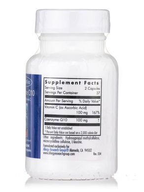 Coenzyme Q10 50 mg with Vitamin C, Allergy Research Group, 75 vegetarian capsules.
