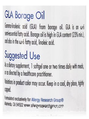 GLA масло бурачника, GLA Borage Oil, Allergy Research Group, 30 капсул купить в Киеве и Украине