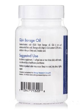 ГЛК олія бурачника, GLA Borage Oil, Allergy Research Group, 30 капсул