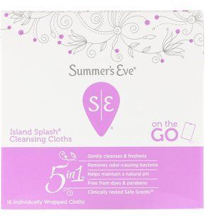 Cleansing wipes 5 in 1, Island Splash, Summers Eve, 16 individually wrapped wipes.