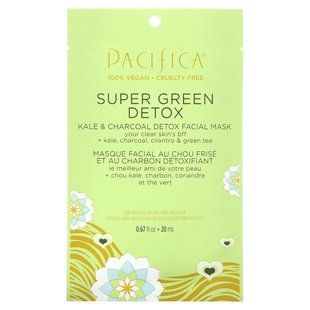 Pacifica, Super Green Detox, Beauty Facial Mask, Kale & Charcoal, 1 Sheet Mask, 0.67 fl oz (20 ml) купить в Киеве и Украине