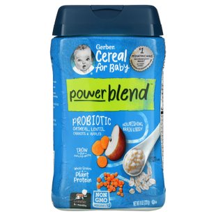 Gerber, Powerblend Cereal for Baby, овсяная каша с пробиотиками, чечевица, морковь и яблоки, средство для ползания, от 8 месяцев, 8 унций (227 г) купить в Киеве и Украине