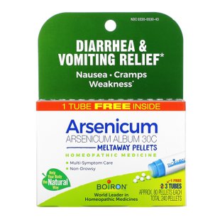 Boiron, Arsenicum, средство от диареи и рвоты, гранулы Meltaway, 30C, 3 пробирки, 80 гранул каждая купить в Киеве и Украине